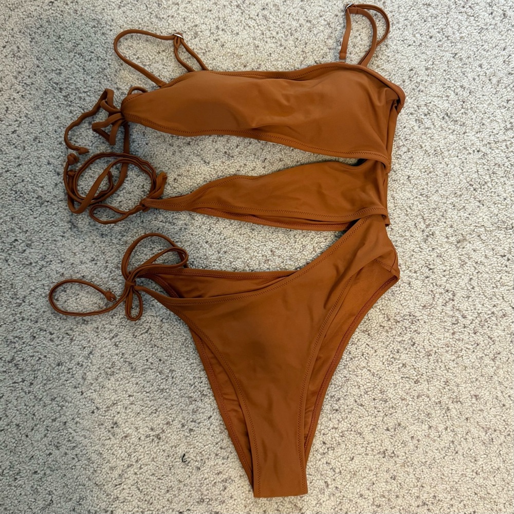 Ree Bees - Rust Brown Tie-Side Swim Suit